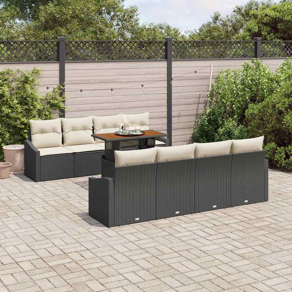 Set Divano da Giardino con archiviazione 9 pcs Nero Poly Rattan - homemem39