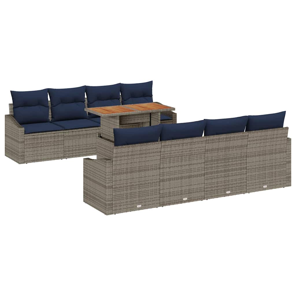 Set Divano da Giardino 9 pcs Grigio Poly Rattan | homemem39