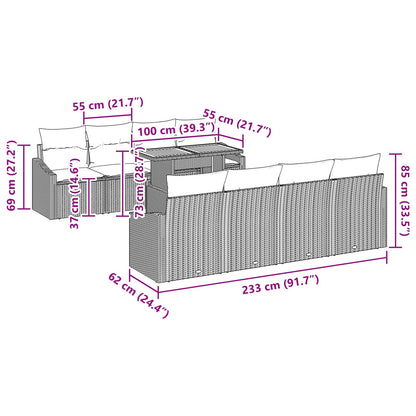 Set Divano da Giardino 9 pcs Grigio Poly Rattan | homemem39