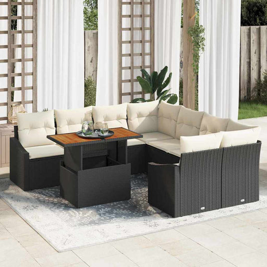 Set Divano da Giardino con archiviazione 9 pcs Nero Poly Rattan - homemem39