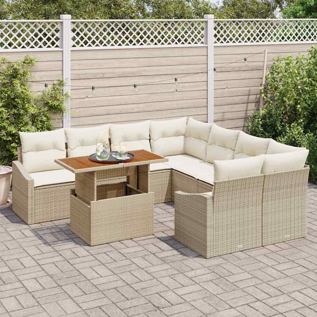 Set Divano da Giardino 9 pcs Beige Poly Rattan - homemem39