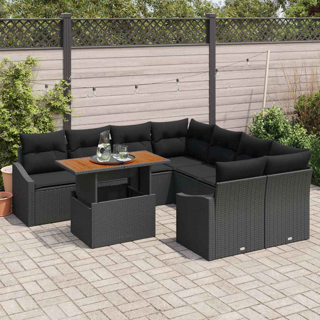 Set Divano da Giardino con archiviazione 9 pcs Nero Poly Rattan - homemem39
