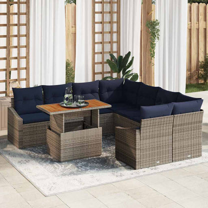 Set Divano da Giardino 9 pcs Grigio Poly Rattan | homemem39