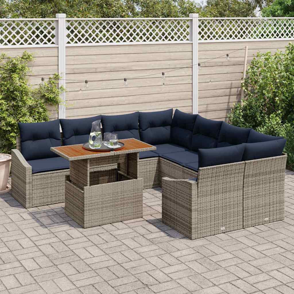 Set Divano da Giardino 9 pcs Grigio Poly Rattan | homemem39