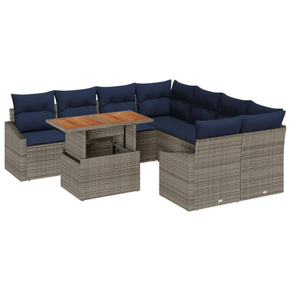 Set Divano da Giardino 9 pcs Grigio Poly Rattan | homemem39