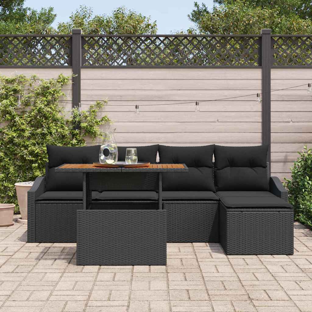 Set Divano da Giardino con archiviazione 6 pcs Nero Poly Rattan - homemem39