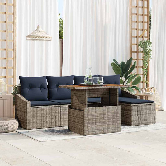 Set Divano da Giardino 6 pcs Grigio Poly Rattan | homemem39