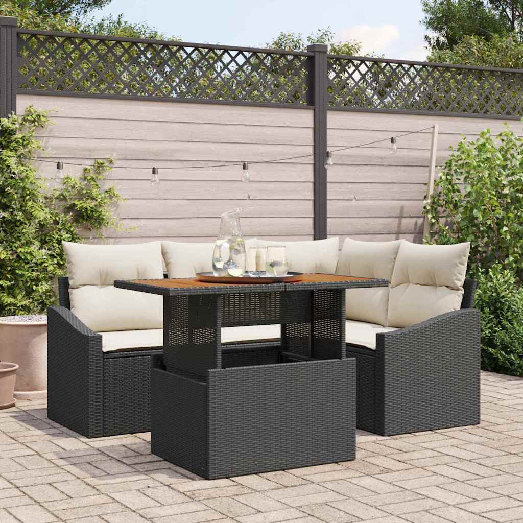 Set Divano da Giardino con archiviazione 5 pcs Nero Poly Rattan - homemem39