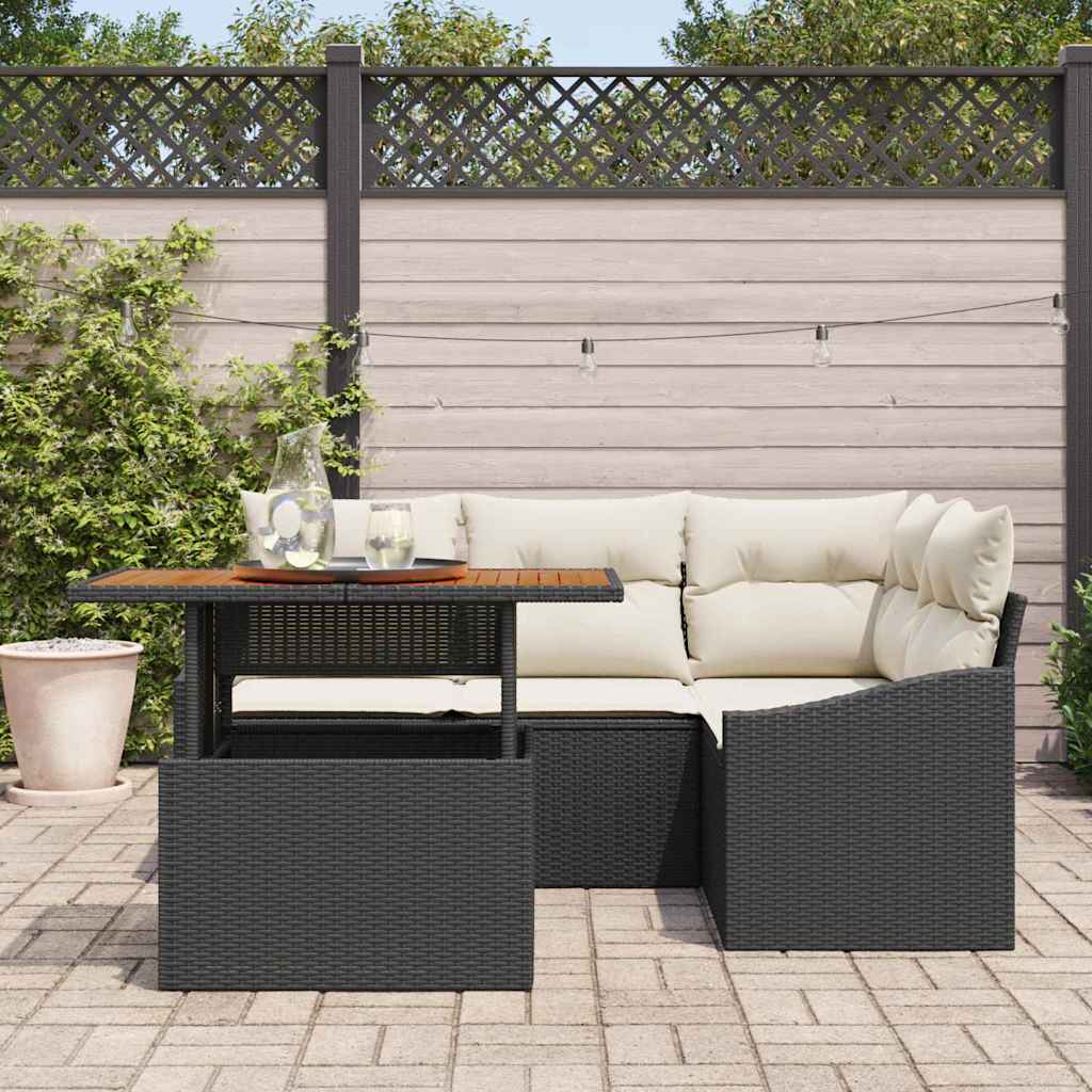 Set Divano da Giardino con archiviazione 5 pcs Nero Poly Rattan - homemem39