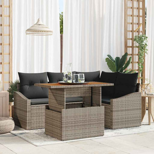 Set Divano da Giardino 5 pcs Grigio Poly Rattan