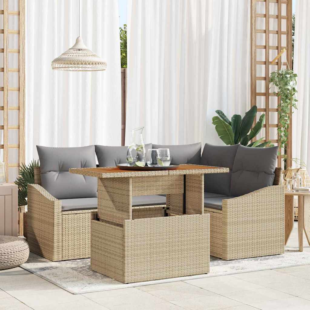 Set Divano da Giardino 5 pcs Beige Poly Rattan | homemem39