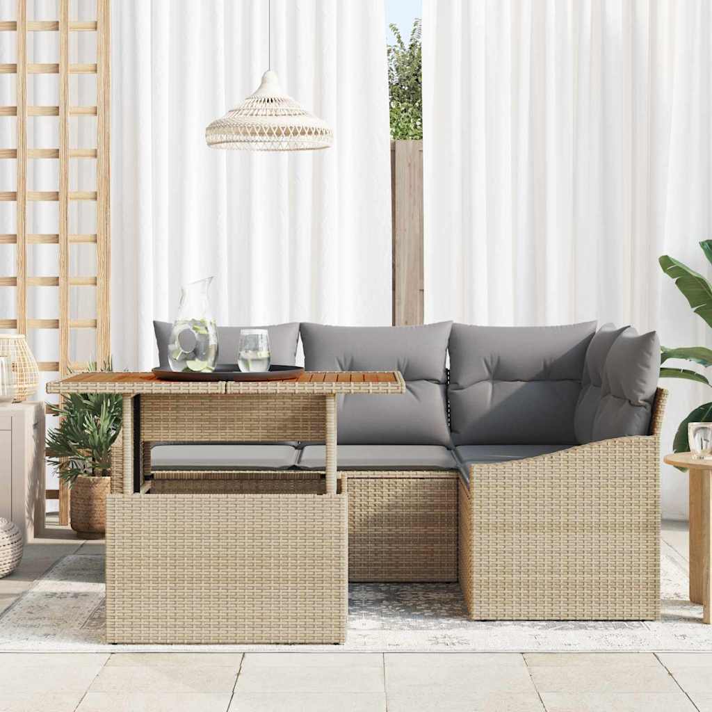 Set Divano da Giardino 5 pcs Beige Poly Rattan | homemem39