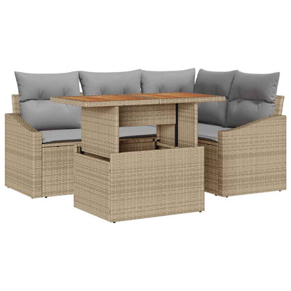 Set Divano da Giardino 5 pcs Beige Poly Rattan | homemem39