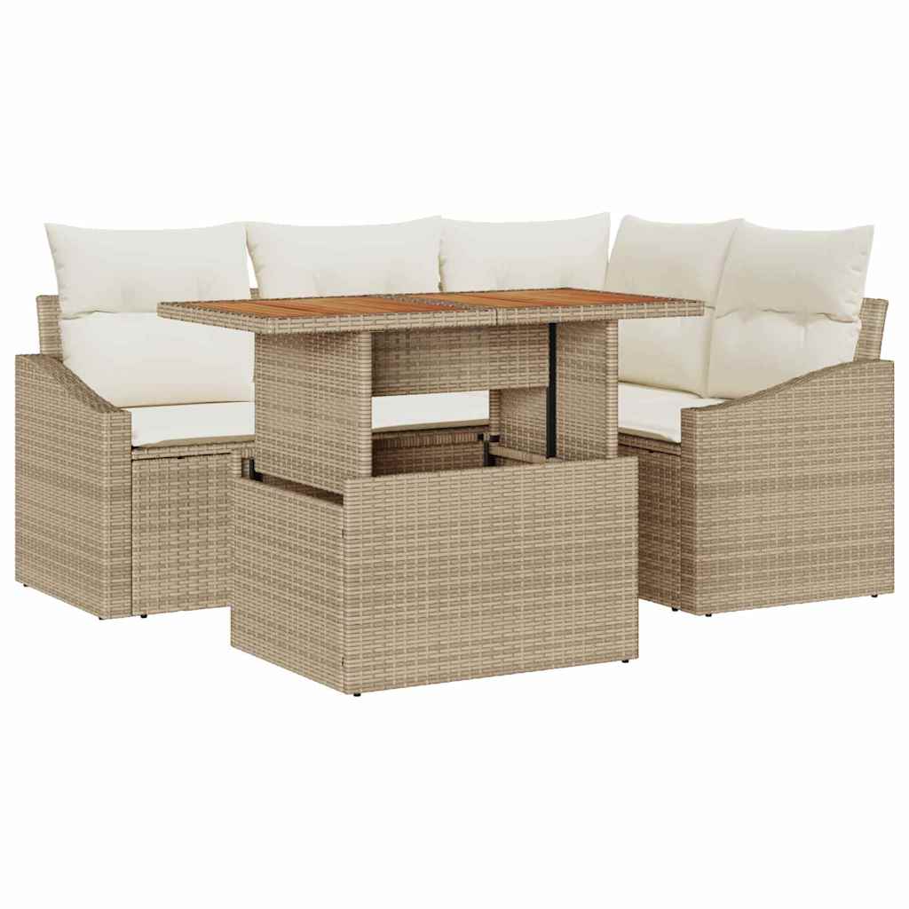 Set Divano da Giardino 5 pcs Beige Poly Rattan - homemem39