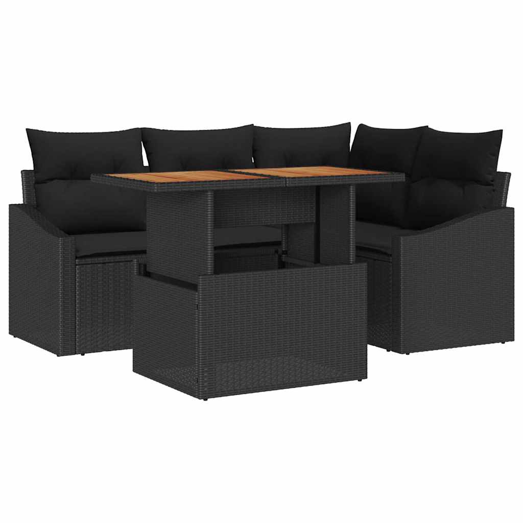 Set Divano da Giardino con archiviazione 5 pcs Nero Poly Rattan | homemem39