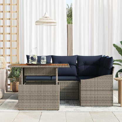 Set Divano da Giardino con cuscino 5 pcs Grigio polyrattan