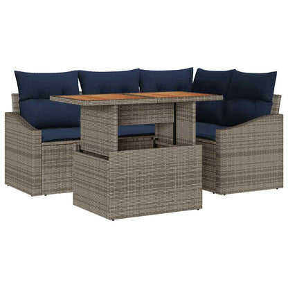 Set Divano da Giardino con cuscino 5 pcs Grigio polyrattan