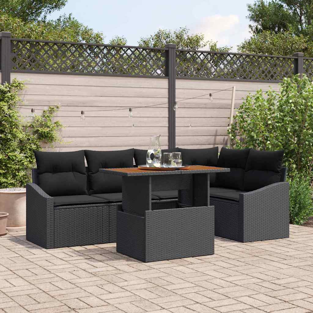 Set Divano da Giardino con archiviazione 6 pcs Nero Poly Rattan - homemem39