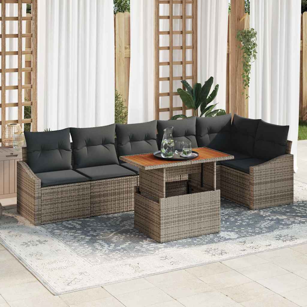 Set Divano da Giardino 7 pcs Grigio Poly Rattan - homemem39