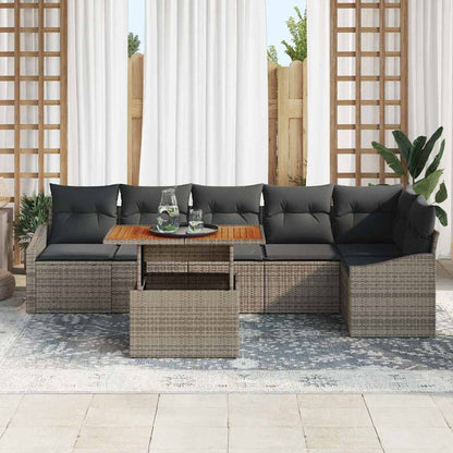 Set Divano da Giardino 7 pcs Grigio Poly Rattan - homemem39