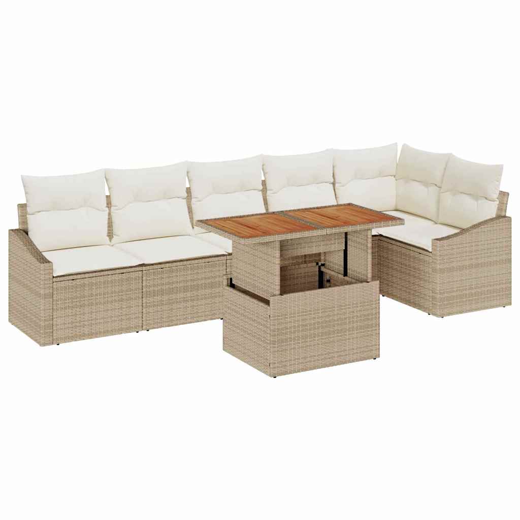 Set Divano da Giardino 7 pcs Beige Poly Rattan - homemem39