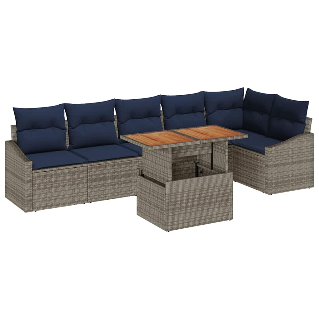 Set Divano da Giardino 7 pcs Grigio Poly Rattan