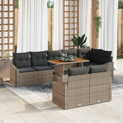 Set Divano da Giardino 9 pcs Grigio Poly Rattan