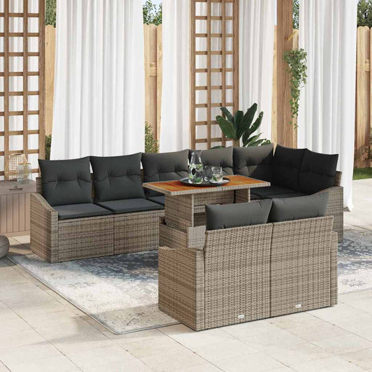 Set Divano da Giardino 9 pcs Grigio Poly Rattan