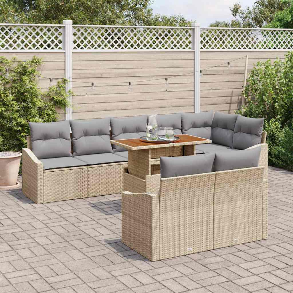 Set Divano da Giardino 9 pcs Beige Poly Rattan | homemem39