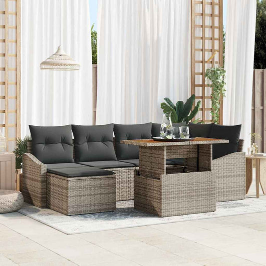Set Divano da Giardino 7 pcs Grigio Poly Rattan - homemem39