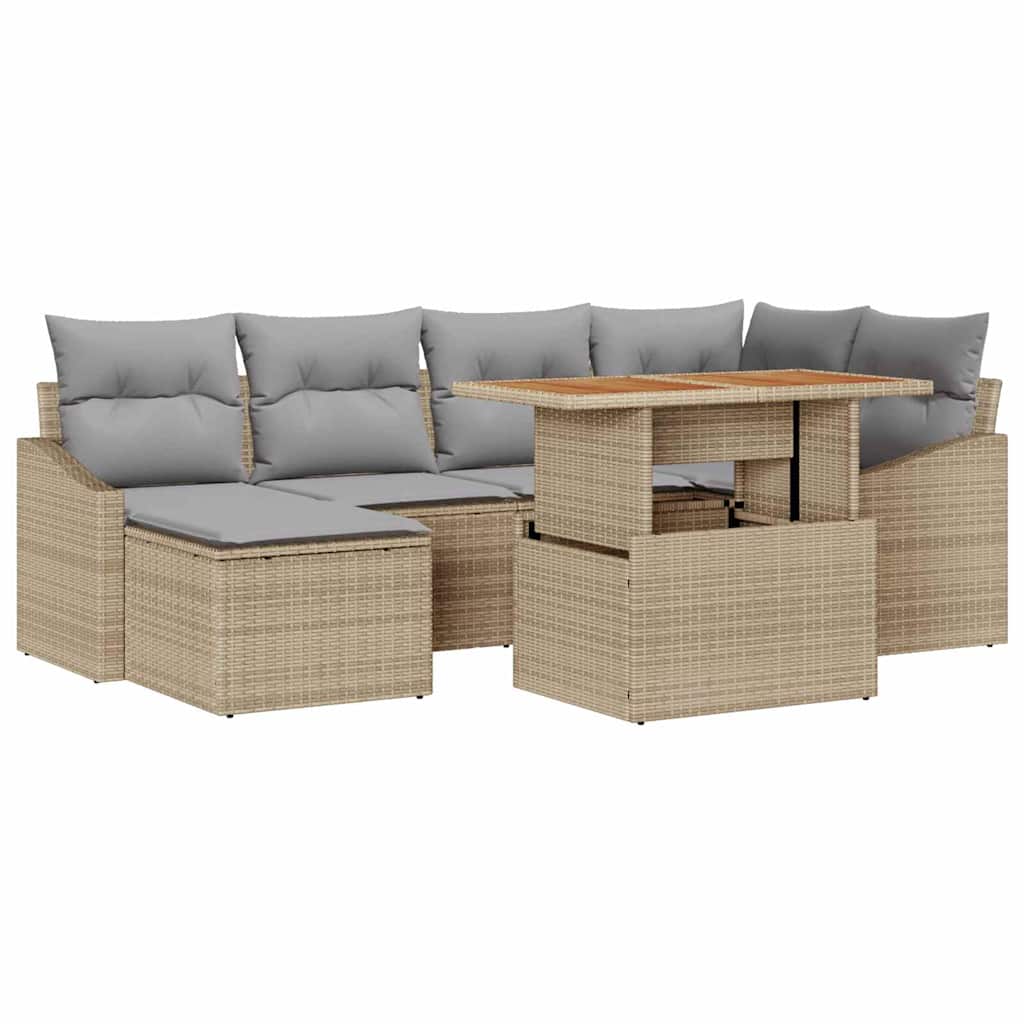 Set Divano da Giardino 7 pcs Beige Poly Rattan - homemem39