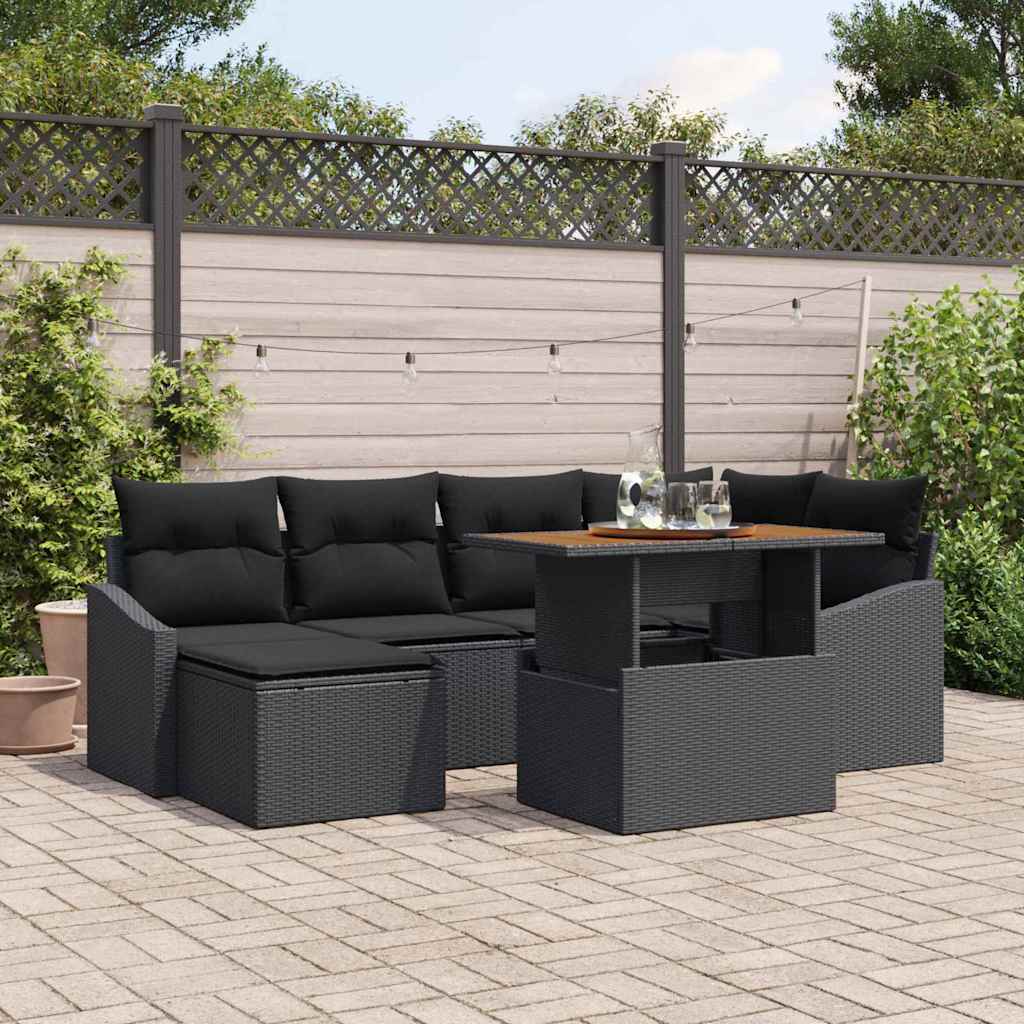 Set Divano da Giardino con archiviazione 7 pcs Nero Poly Rattan - homemem39