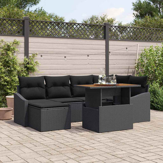 Set Divano da Giardino con archiviazione 7 pcs Nero Poly Rattan - homemem39