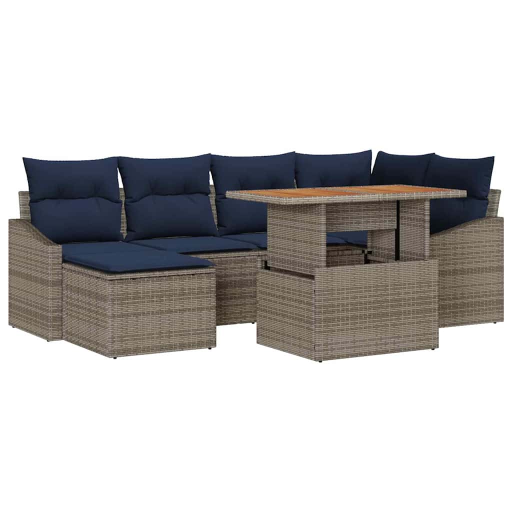 Set Divano da Giardino 7 pcs Grigio Poly Rattan | homemem39