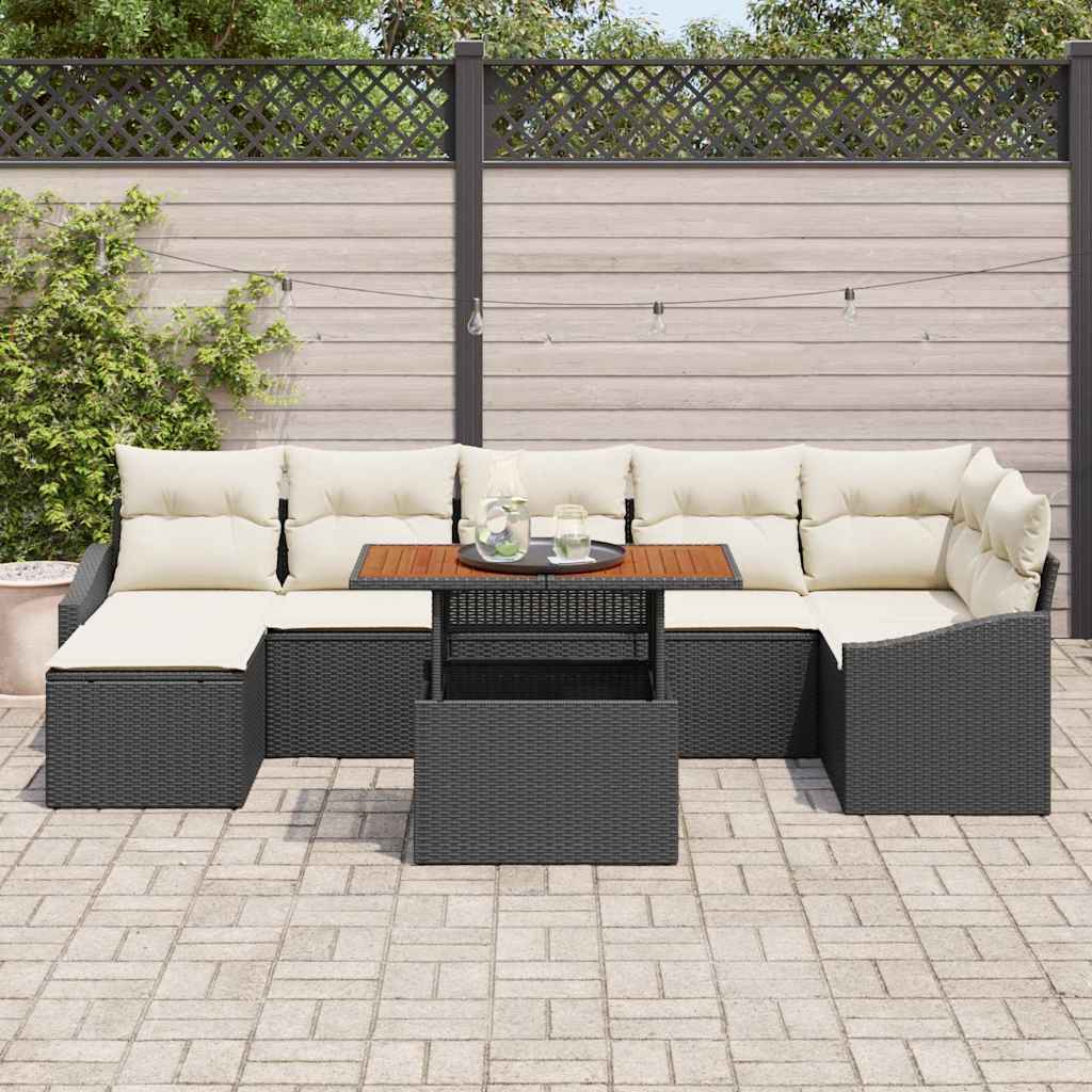 Set Divano da Giardino con archiviazione 8 pcs Nero Poly Rattan - homemem39