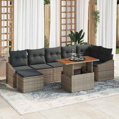 Set Divano da Giardino 8 pcs Grigio Poly Rattan