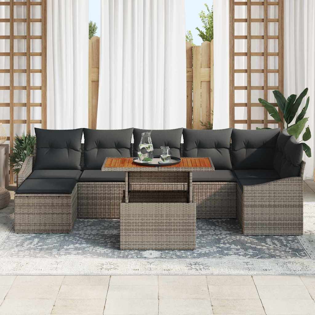 Set Divano da Giardino 8 pcs Grigio Poly Rattan