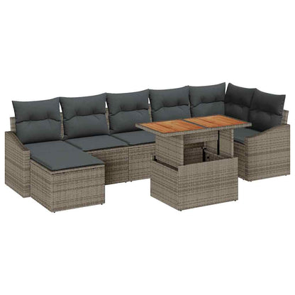 Set Divano da Giardino 8 pcs Grigio Poly Rattan