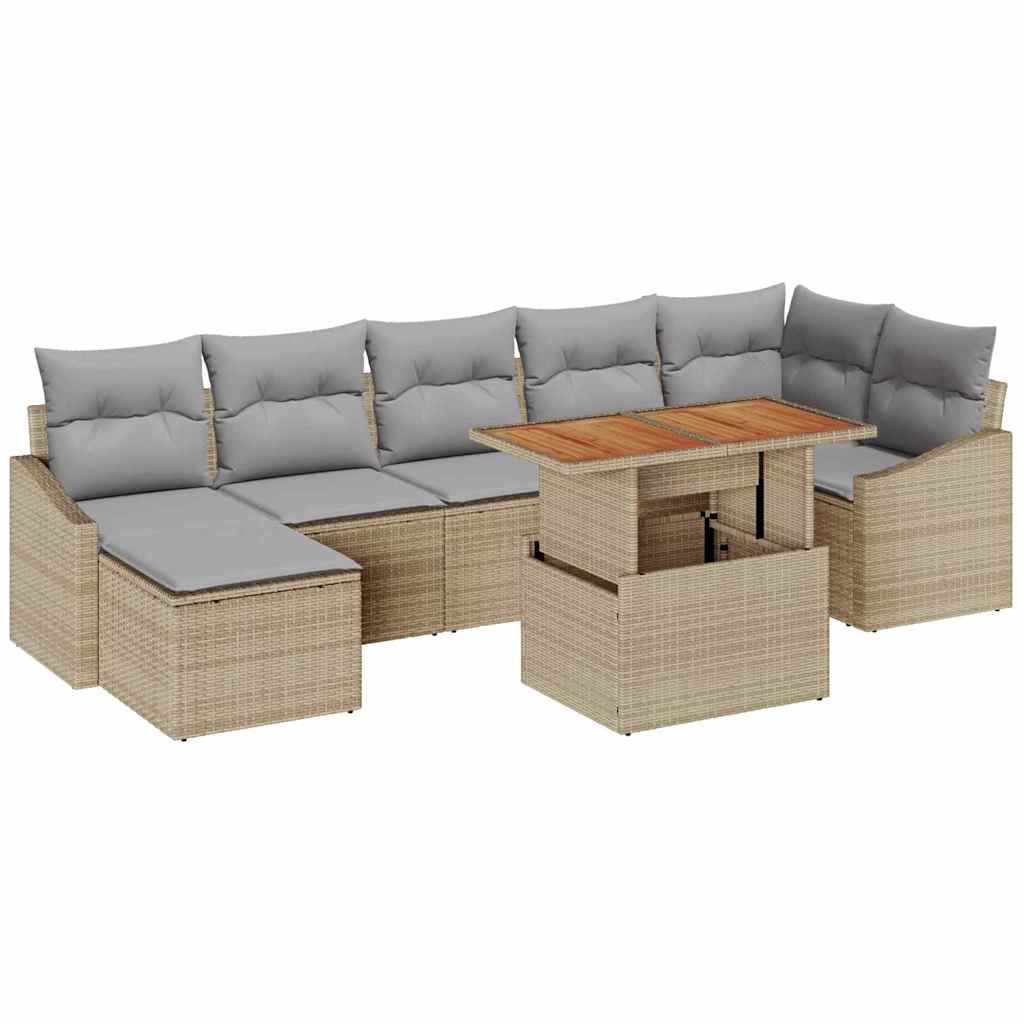 Set Divano da Giardino 8 pcs Beige Poly Rattan | homemem39