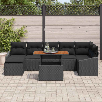 Set Divano da Giardino con archiviazione 8 pcs Nero Poly Rattan