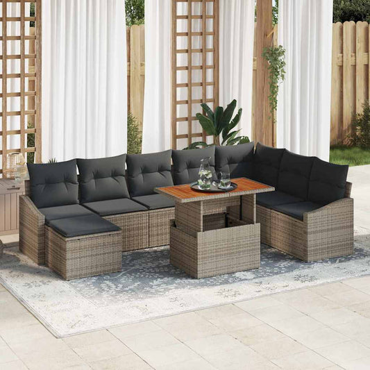 Set Divano da Giardino 9 pcs Grigio Poly Rattan