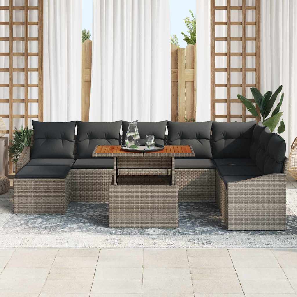 Set Divano da Giardino 9 pcs Grigio Poly Rattan
