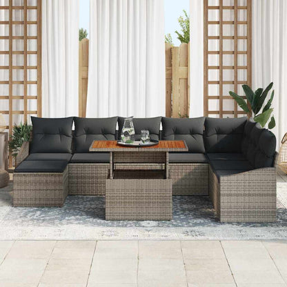Set Divano da Giardino 9 pcs Grigio Poly Rattan