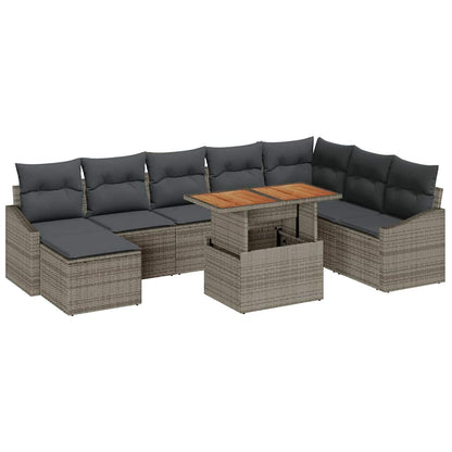 Set Divano da Giardino 9 pcs Grigio Poly Rattan