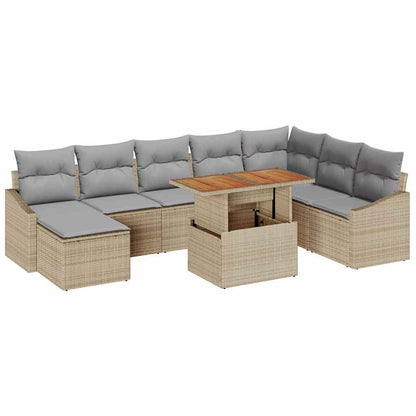 Set Divano da Giardino 9 pcs Beige Poly Rattan | homemem39