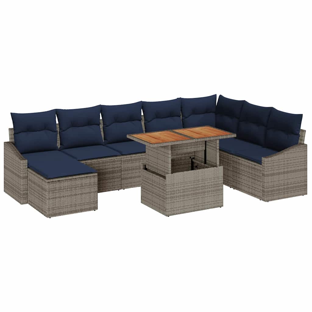 Set Divano da Giardino 9 pcs Grigio Poly Rattan