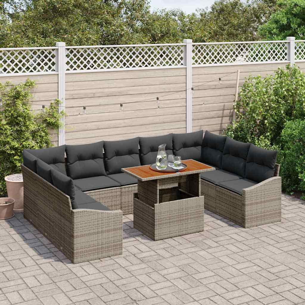 Set Divano da Giardino 10 pcs Grigio Poly Rattan - homemem39