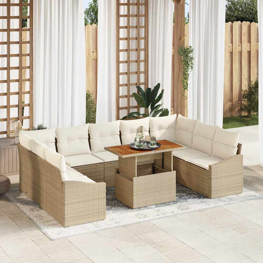 Set Divano da Giardino 10 pcs Beige Poly Rattan - homemem39