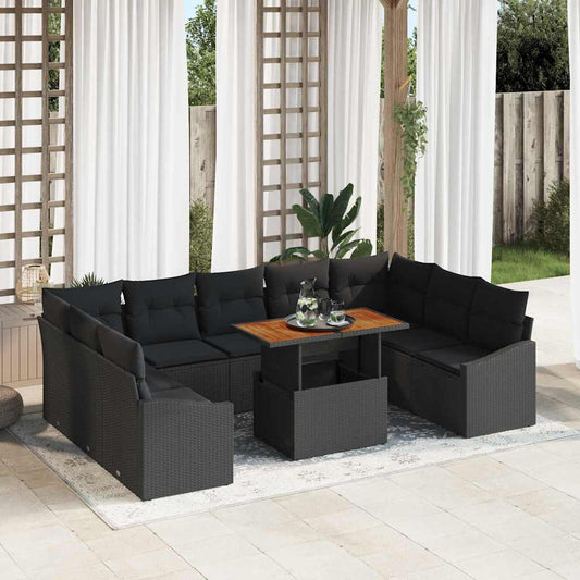 Set Divano da Giardino 10 pcs Nero Poly Rattan - homemem39