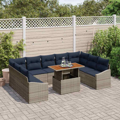 Set Divano da Giardino 10 pcs Grigio Poly Rattan | homemem39